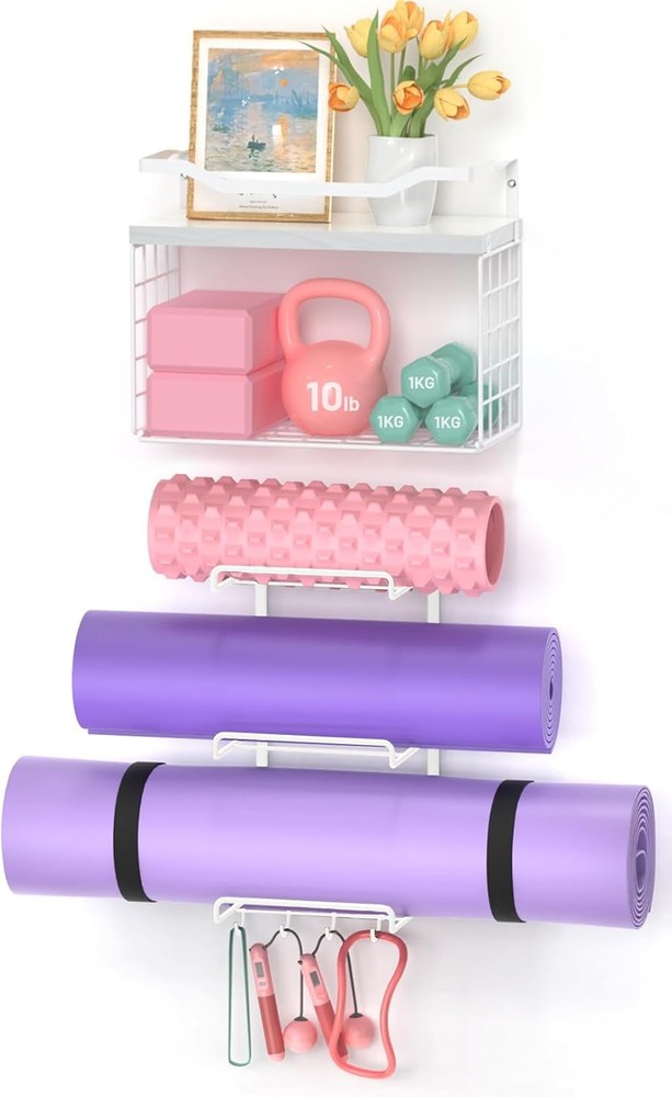 Wall Mount White Yoga Mat Holder for Home Gym Storage Rack