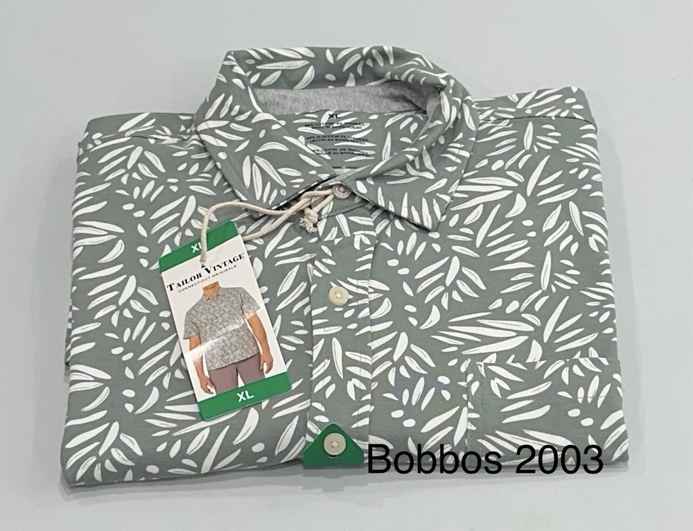 Tailor Vintage Men's Short Sleeve Button Up Shirt, Green, Size XL
