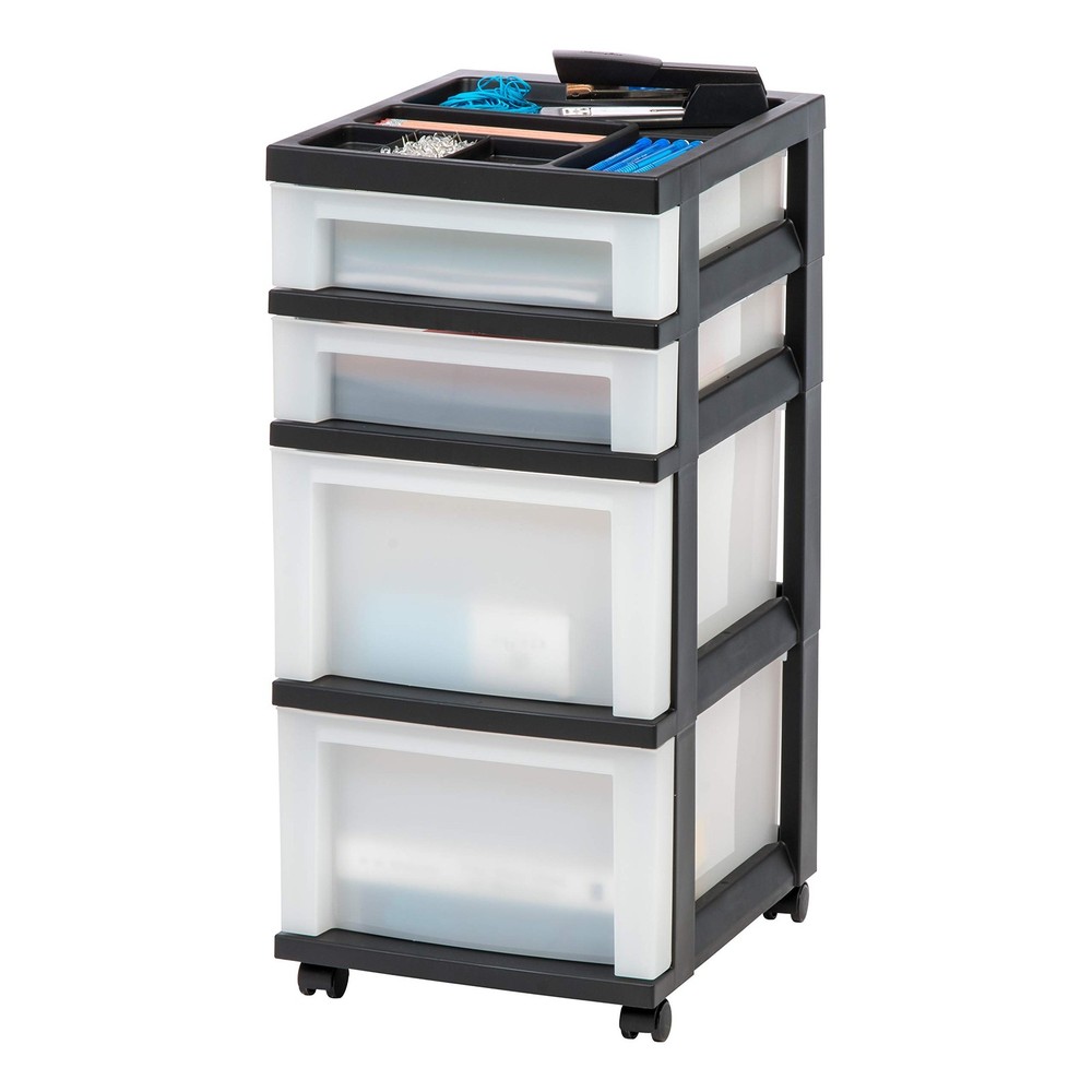 Plastic Drawer Storage Organizer Rolling Cart, with Wheels Casters, 4Drawers