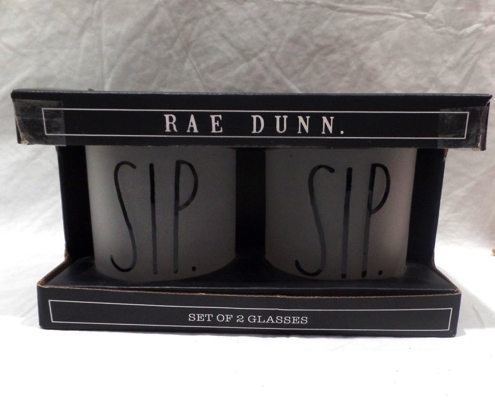 Rae Dunn Enchante Frosted Drinking Glasses SIP Set of 2 Elegant Barware
