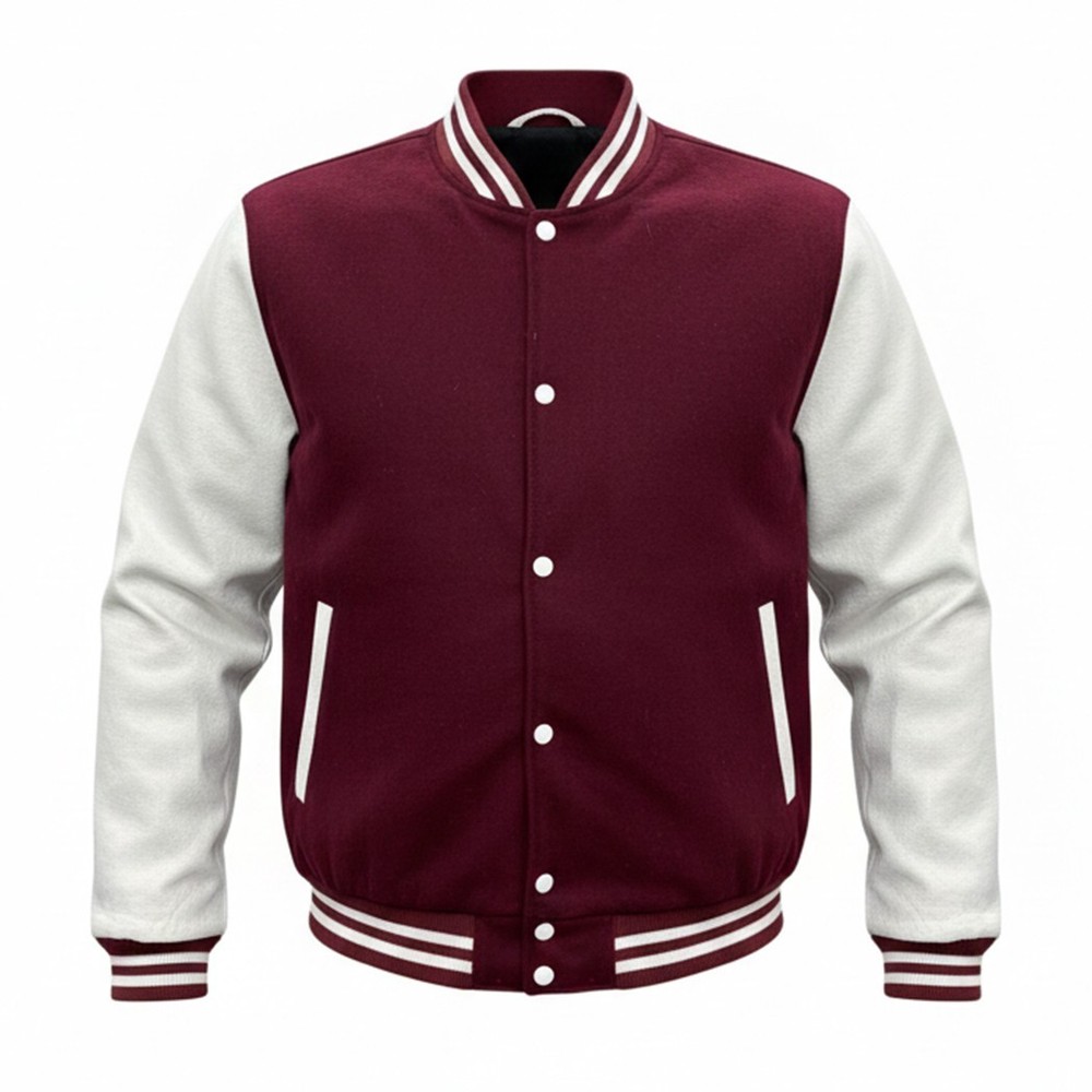 Men Varsity Jacket Leather Sleeves Wool Blend Letterman College Baseball coat