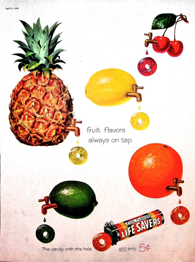 Original 1958 Life Savers Ad: Fruit Flavors Always on Tap