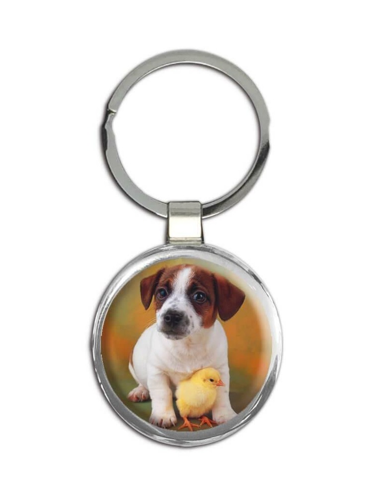 Gift Keychain : Jack Russell Terrier With Chick Dog Pet Puppy Animal Cute
