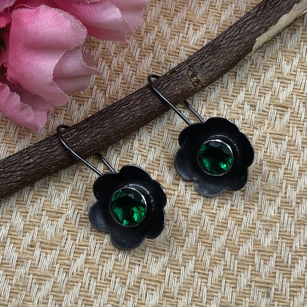 Rare Emerald Gemstone Dangle Earrings in 925 Sterling Silver