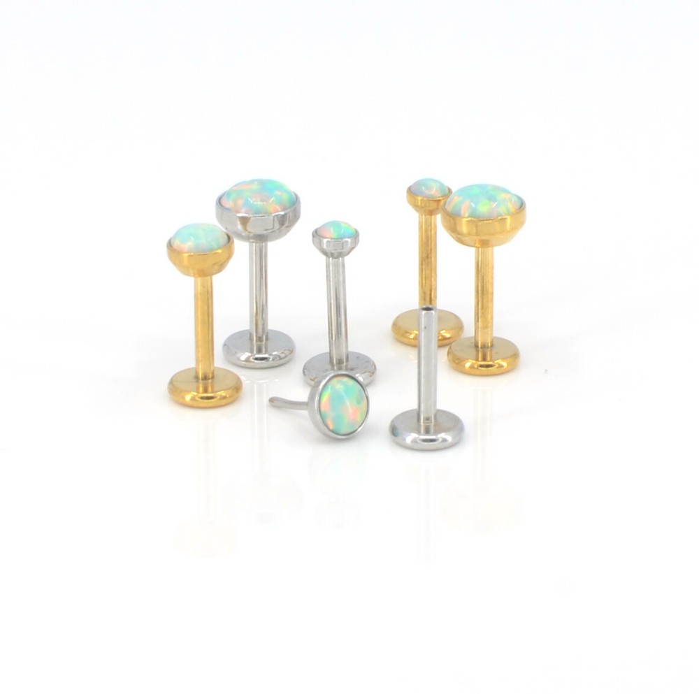 Flat Back Earrings Aqua Opal 16G 18G 20G Ear Nose Stud Gold Tone Rings Push Pin