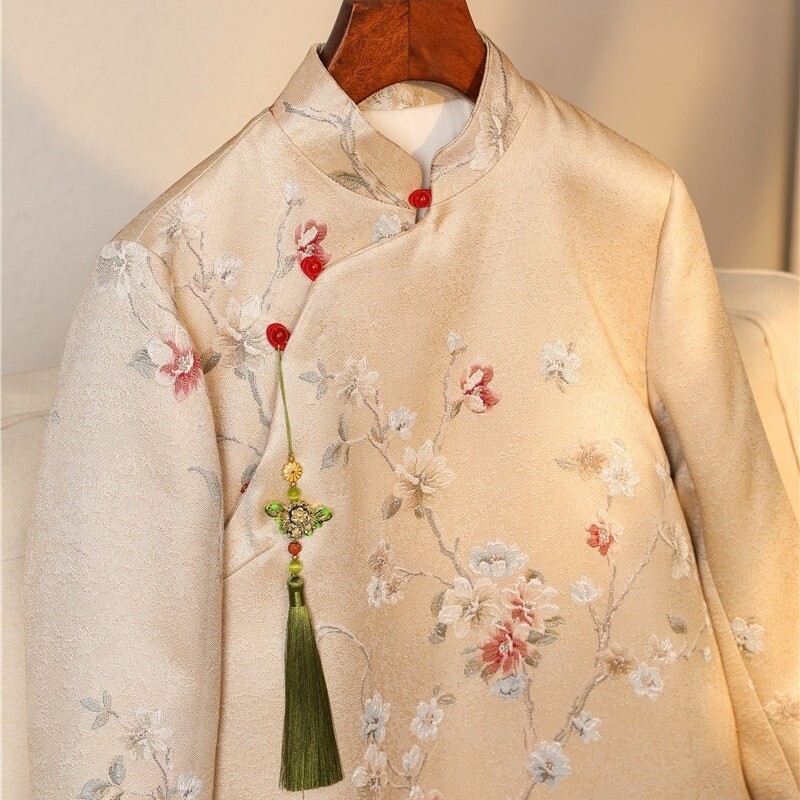 New Womens Winter Long-sleeved Jacket Cheongsam Coats Flower Tops Sz