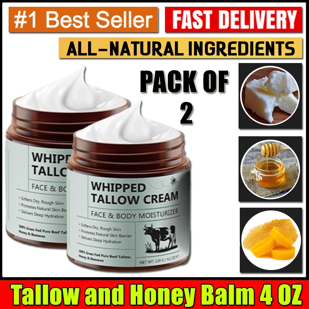 Organic Grass-Fed Beef Tallow Balm with Raw Honey - Moisturizing Cream 120 GM