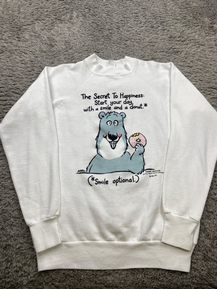 Vtg Hallmark Sweatshirt Adult Large White Graphic Shoebox Greetings Crewneck USA