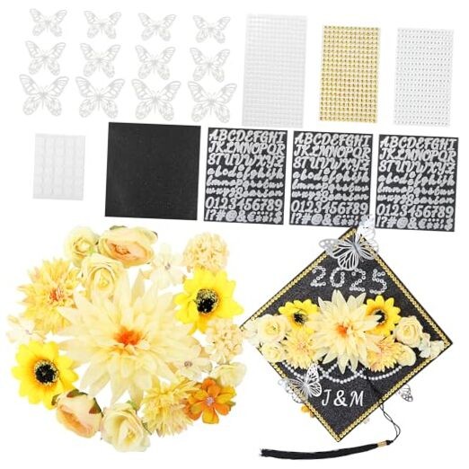 DIY Yellow Faux Flower Graduation Cap Decorations Kit for Grads