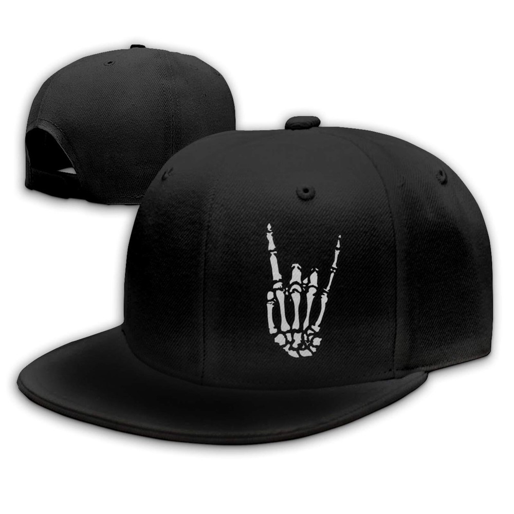 Cool Rock Roll Skeleton Hand Flat Bill Hats Snapback Hat Baseball Cap Black S...