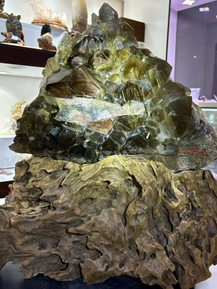 35.2LB Natural Rutile Quartz Hair Crystal White-phantom Mineral Specimen + Stand