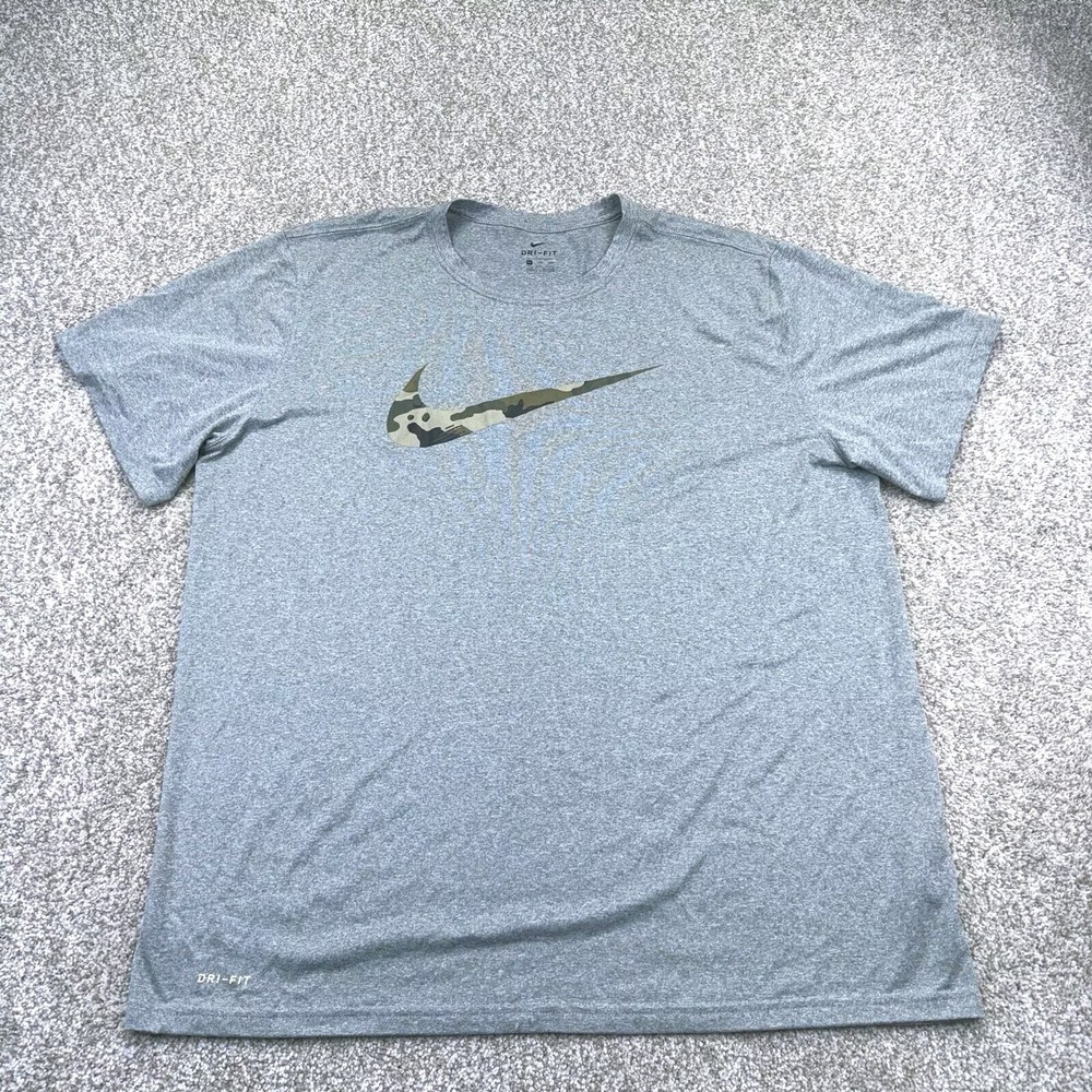 Nike Dri Fit T Shirt Mens XXL Gray Camo Center Swoosh Short Sleeve 923500-063