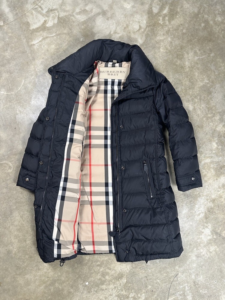 BURBERRY BRIT DOWN PUFFER COAT JACKET BLACK FULL ZIP WOMENS SIZE S LONG PARKA