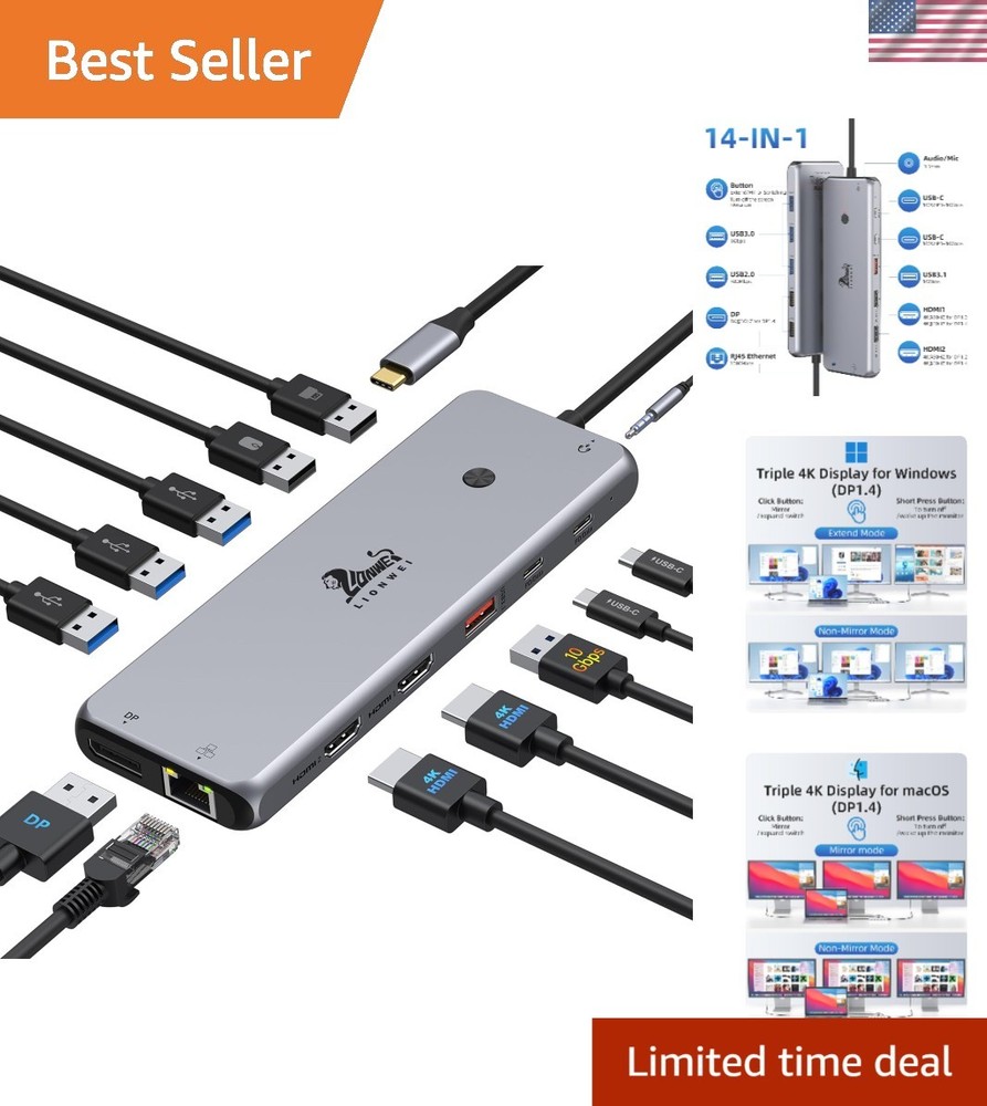 13-Port USB C Hub with Triple Display Ethernet and High-Speed Data Transfer