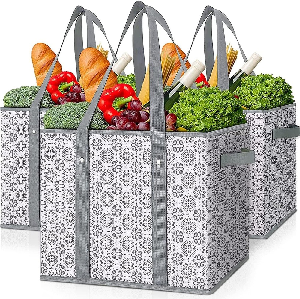 Reusable Large Grocery Tote Bags 3 Pack Water Resistant Shopping Bags