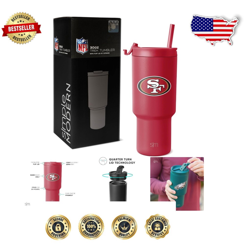 NFL 49ers 30 oz Insulated Tumbler with Two Straws - Perfect Travel Companion