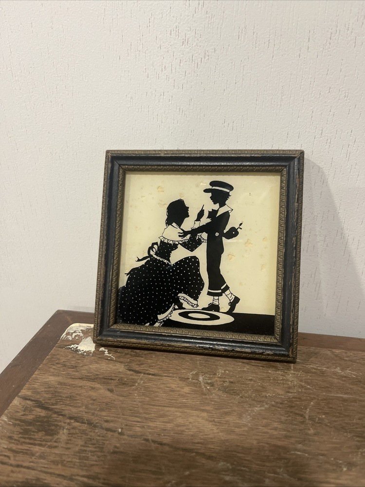 Vintage Silhouette Picture Wall Art Black Victorian Mother & Son