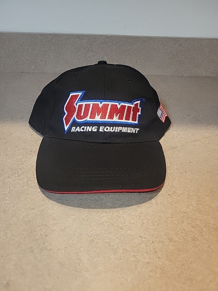 VINTAGE Summit Racing Equipment Hat Cap Black Strapback Adjustable USA Flag Mens