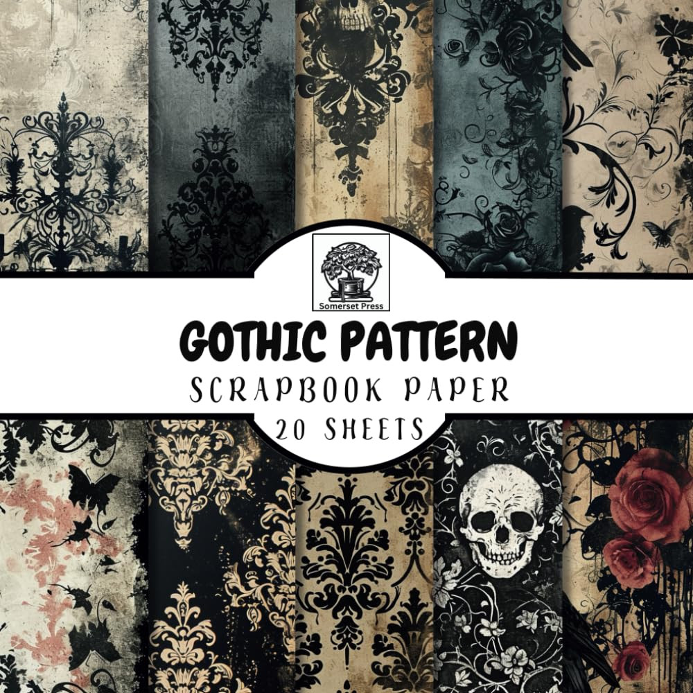 Gothic Pattern Scrapbook Paper Pack - 20 Double-Sided Dark Themed Sheets