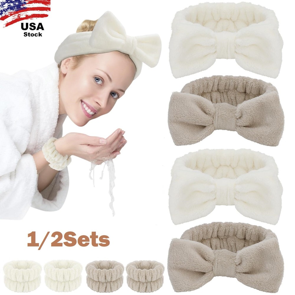 2Pcs Soft Spa Headband & Wristband Set for Women - Skincare & Face Wash Accessories