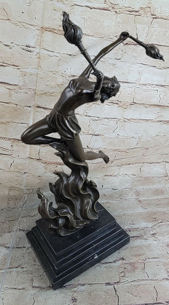 Bronze Sculpture The Flame Leaper Art Deco Woman Torch Dancer Fire Dancer Deal