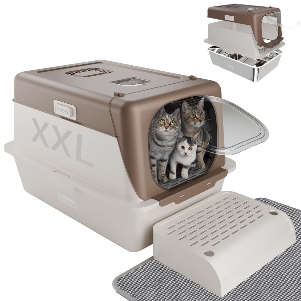 Stainless Steel XXL Cat Litter Box with Lid for Large Cats