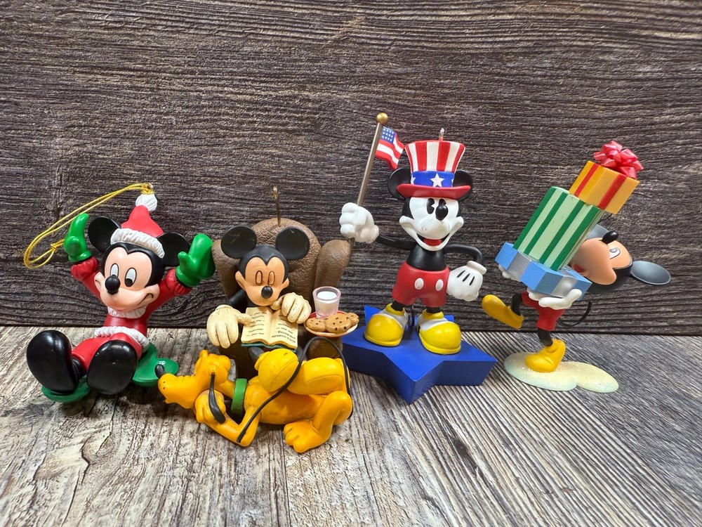 Disney Mickey Mouse & Pluto Christmas Hallmark Keepsake Enesco Ornament Lot