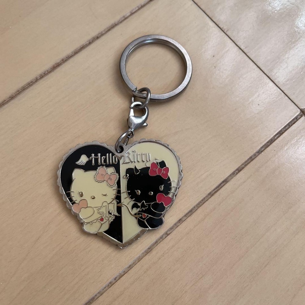Hello Kitty Angel Devil Heart Keychain Retro Rare Charm Collectible