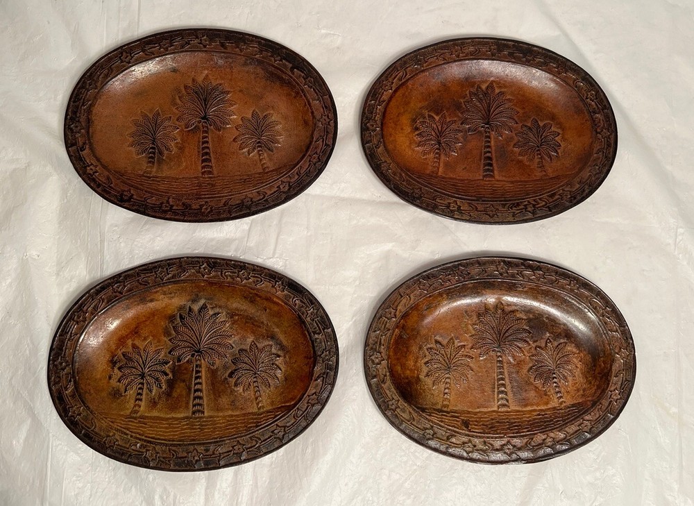 Palm Tree Metal Trinket Tray Set of 4 Decorative Trays