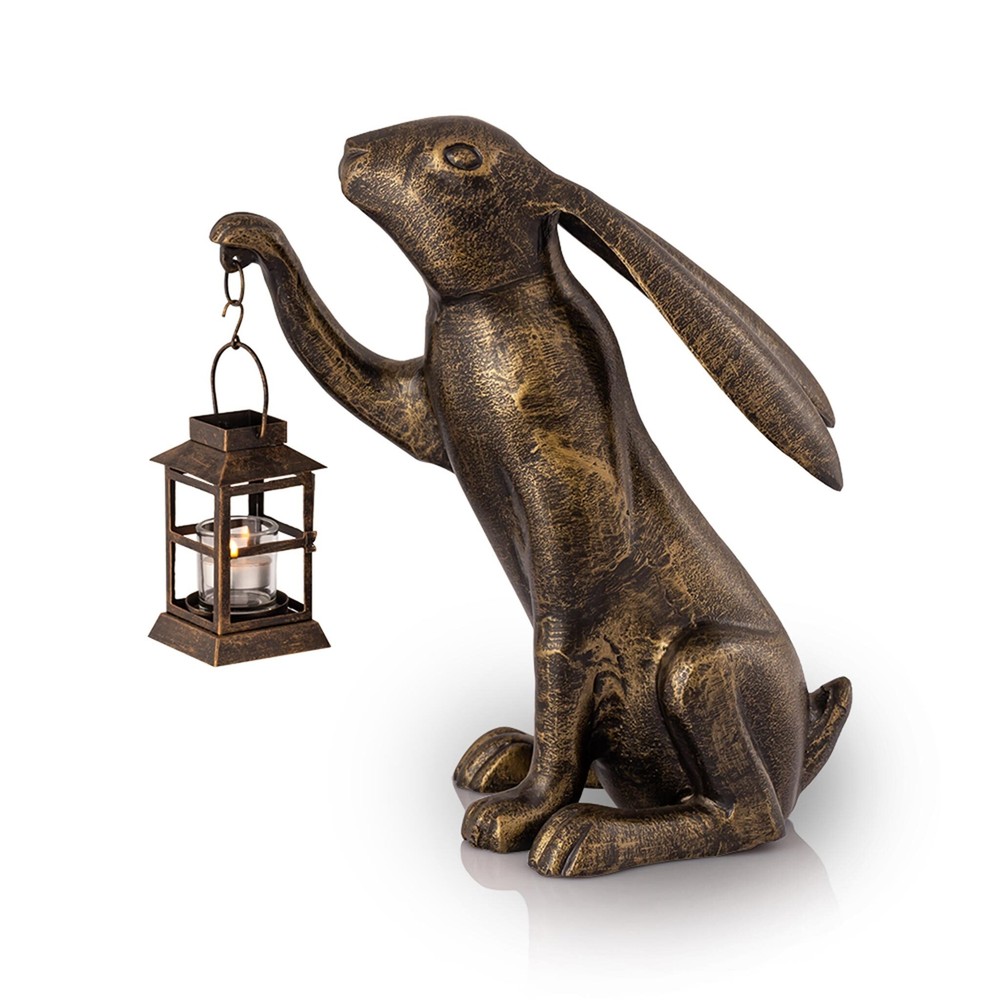 SPI Home Cast Aluminum Big Bunny Garden Lantern Candle Holder Statue