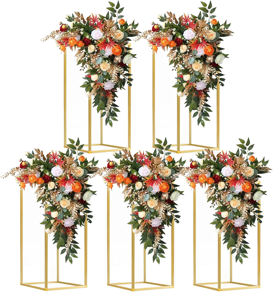 5 Pcs 31½Inch Tall Gold Vase Metal Column Stand Road Lead Geometric Centerpiece
