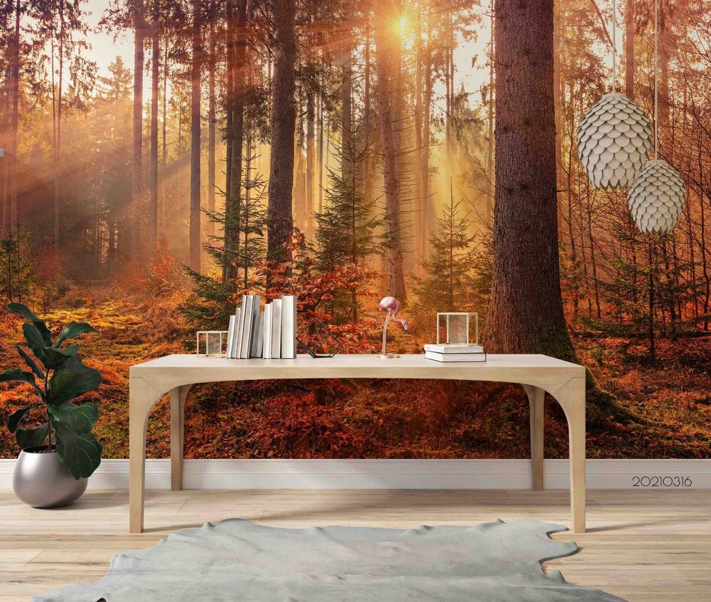 3D Forest Sunshine Autumn Landscape Wall Murals Wallpaper Murals Wall Sticker