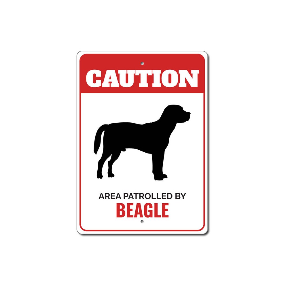 Patrolled By Beagle Caution Metal Sign Kennel Breed Canine K9 Paw Animal Pet
