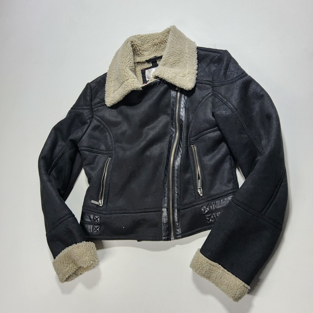 xhilaration jacket Sherpa Brown Faux Suede Cropped Y2K Size small bomber style