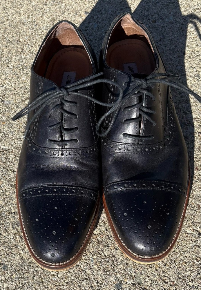 JOHNSTON & MURPHY Mens Dress Shoes 9.5 Black Leather Oxford Cap Toe Lace Up