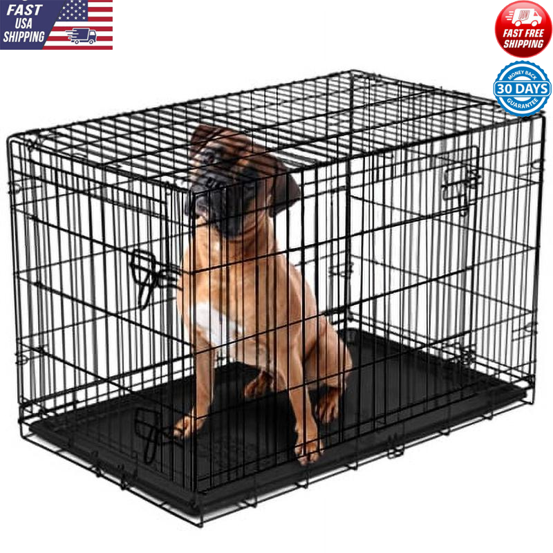 Foldable Double-Door XX-Large 48in Metal Wire Dog Crate with Divider-image