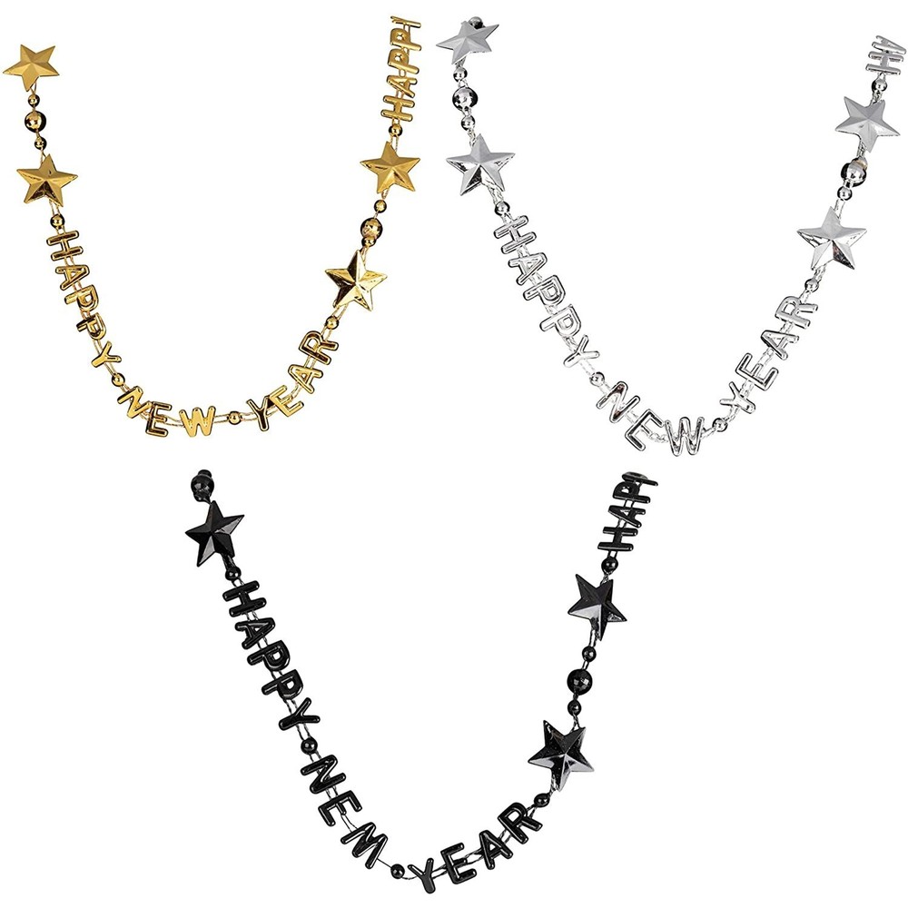 New Years Party Necklaces 24PC Fun Happy New Year Plastic Holiday Bling Costume-image