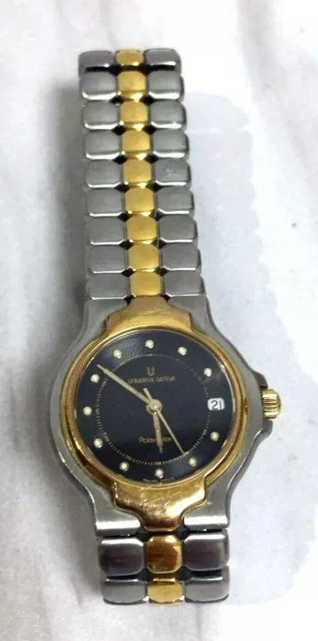 UNIVERSAL GENEVE 618.580 Analog Quartz Black Silver Ladies Watch Working Fine