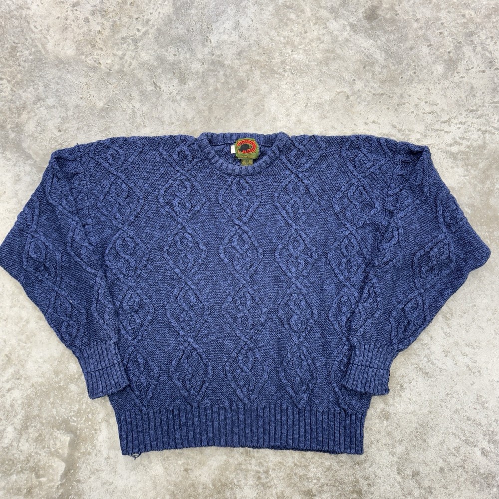 Vintage Boston Traders Sweater Womens Large Blue Linen Cotton Blend Chunky Knit
