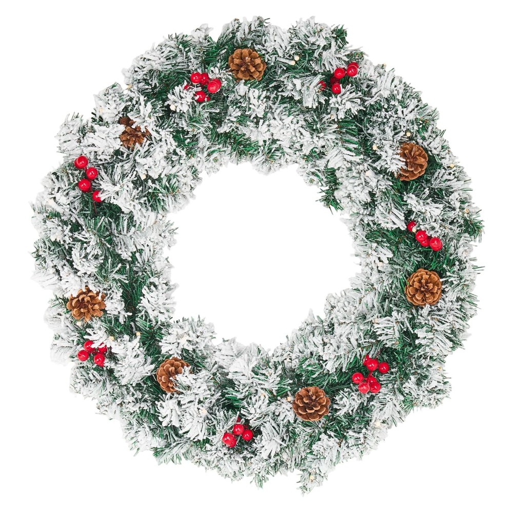 Christmas Wreaths for Front Door, 27 Inch Snow Flocked Christmas Wreaths, Chr...