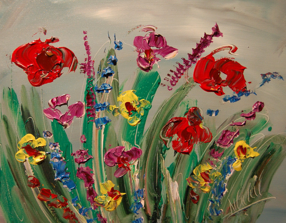 ABSTRACT FLOWERS   MODERN ART   SIGNED CANVAS - STRETCHED painting original  CTW