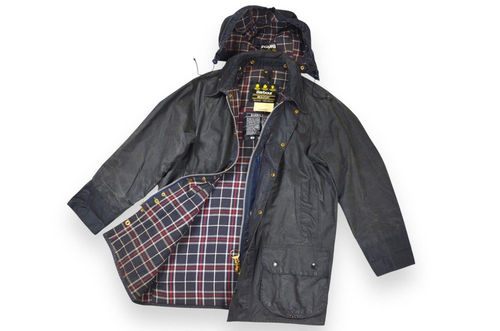 Men's Barbour Beaufort Vintage Wax Jacket Navy Blue A155 with Hood Size C40 102cm