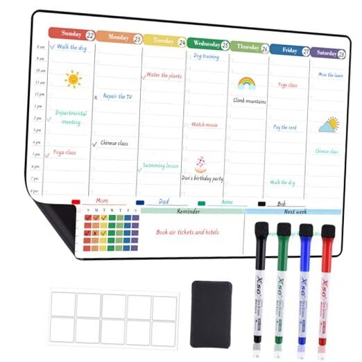 Dry Erase Board Weekly Calendar Whiteboard for Fridge, Magnetic