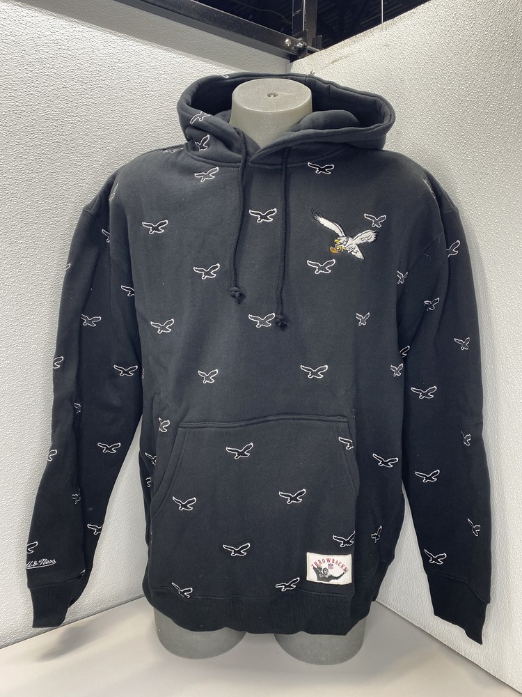 Mitchell & Ness Mens Hoodie Black Size 2XL NFL Philadelphia Eagles Embroidery