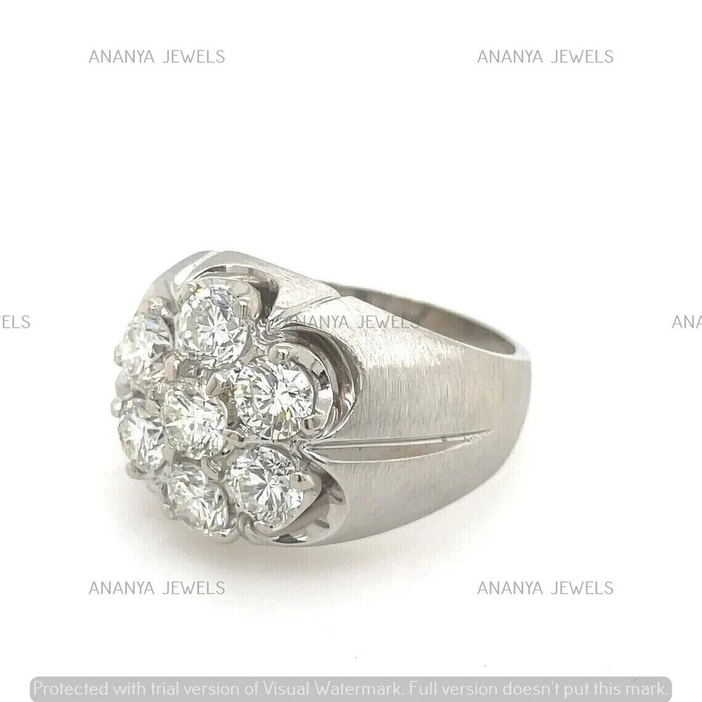 3 CT Round Cut Moissanite Men's Cluster Engagement Ring Real 925 Sterling Silver