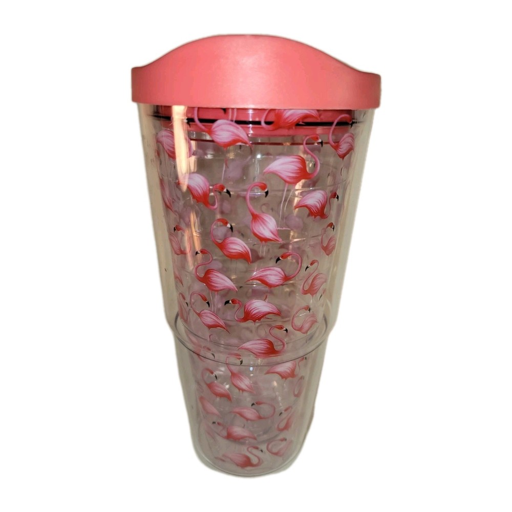 DEI Pink Flamingo 25 Oz Tumbler Tropical FUNKY W/pink Lid