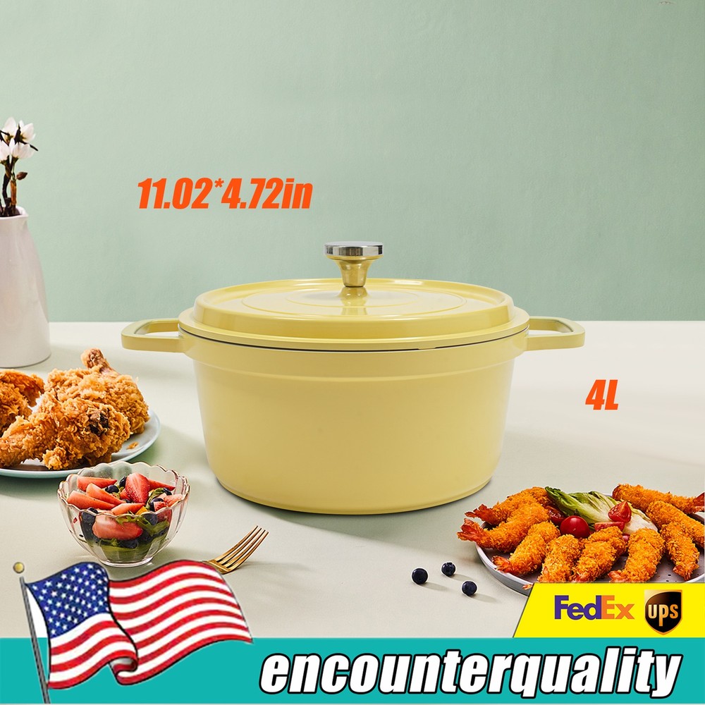 4L Yellow Ceramic Stew Pot with Lid for Braising and Roasting