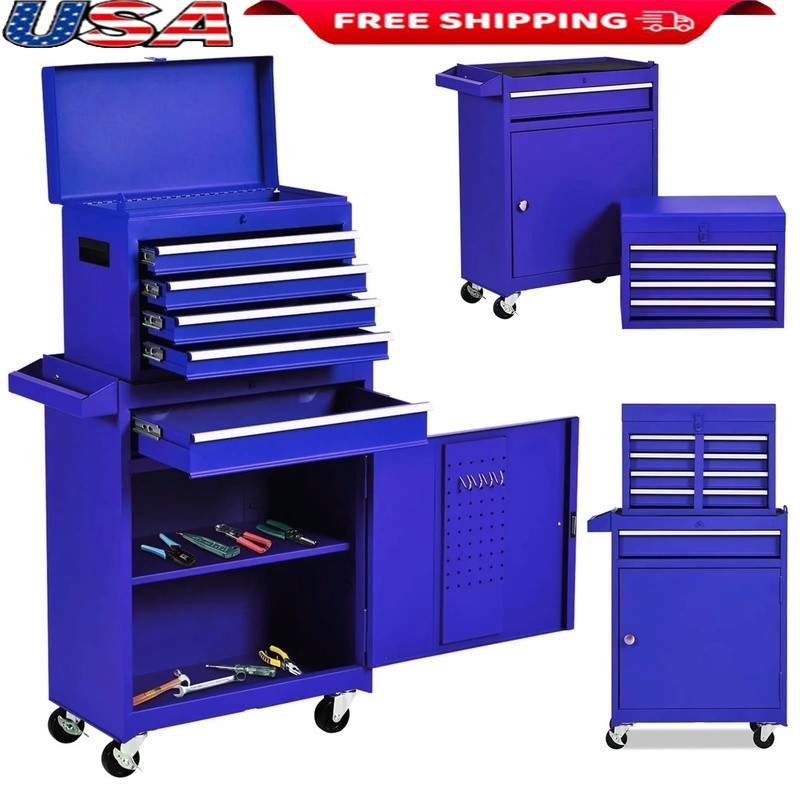 2in1 Rolling Tool Chest with 5 Drawers Steel Cabinet Garage Workshop Storage on Wheels
