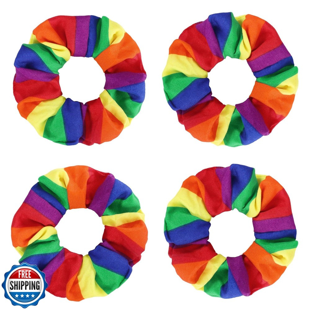 4 Pcs Pride Rainbow Hair Scrunchies LGBT Hair Ties