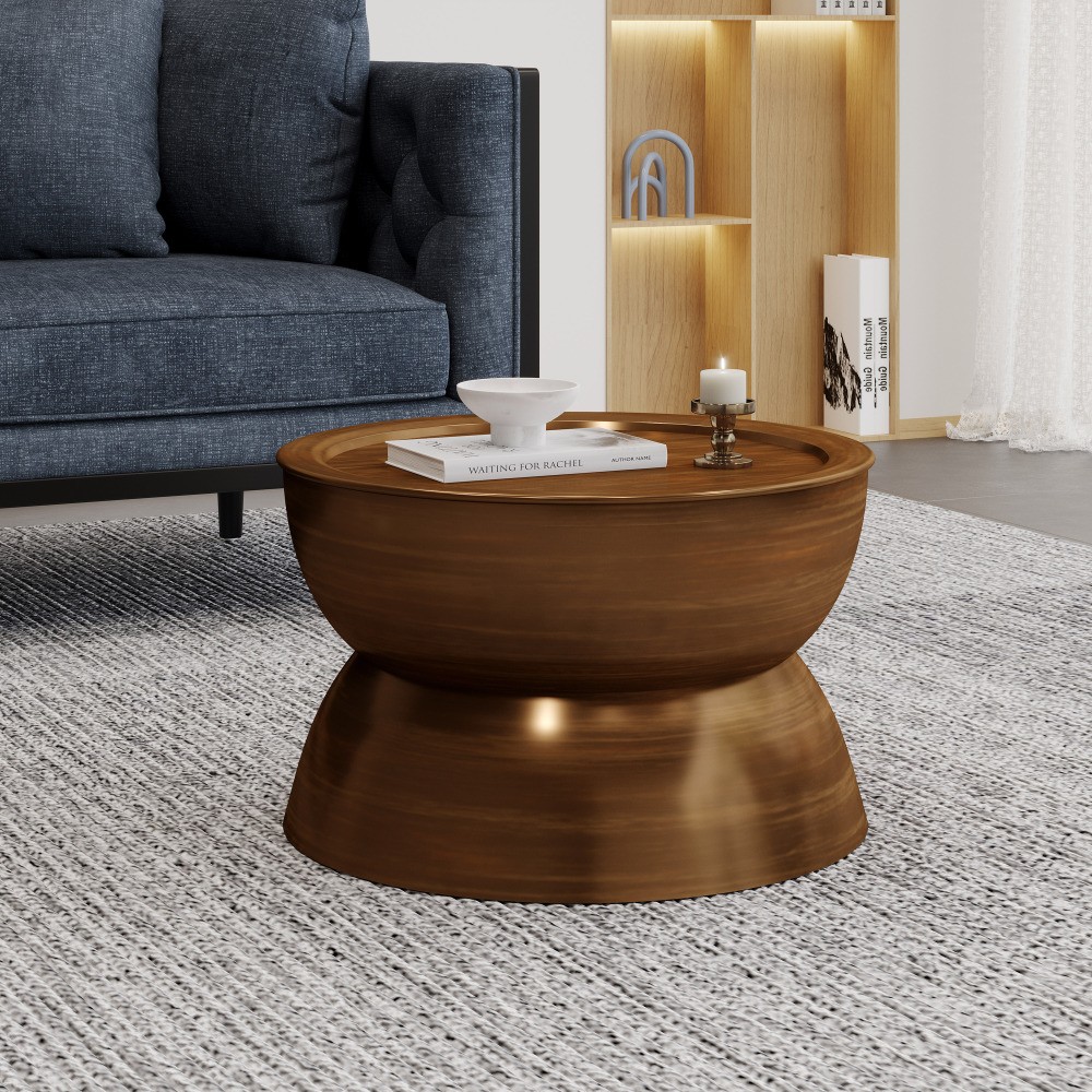 Coffee Table Hourglass Design Brushed Antique Finish Iron